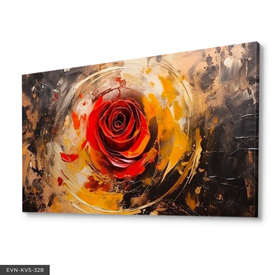 Kırmızı Gül Yağlı Boya Görünümlü Arka Plan Tek Parça Kanvas - Canvas Tablo
