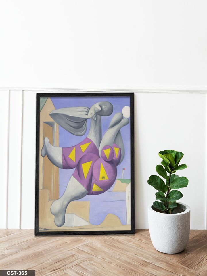 Pablo Picasso Bather Wıth Beach Ball Tek Parça Ahşap Çerçeveli Tablo Siyah - 30 x 40 CM