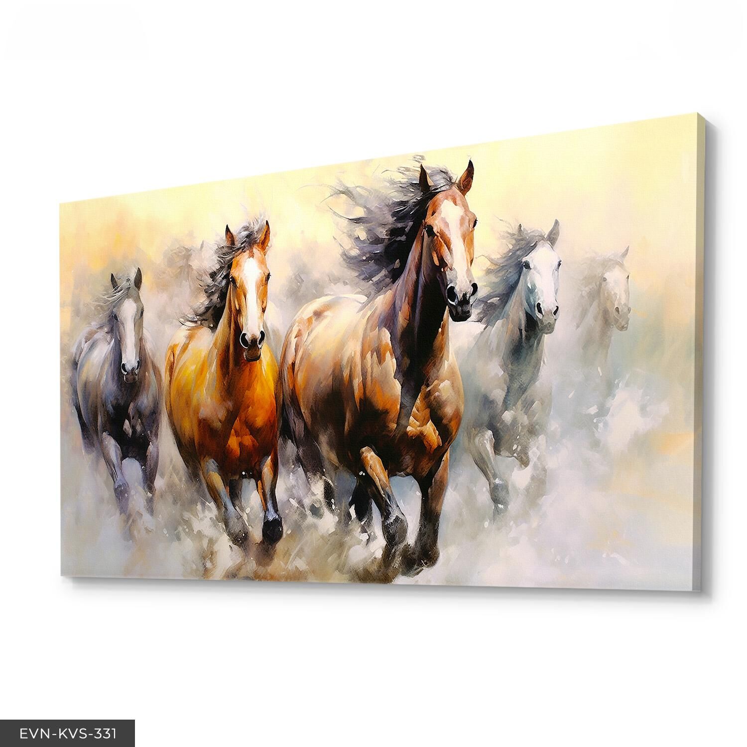 Kahverengi Koşan Atlar Tek Parça Kanvas - Canvas Tablo