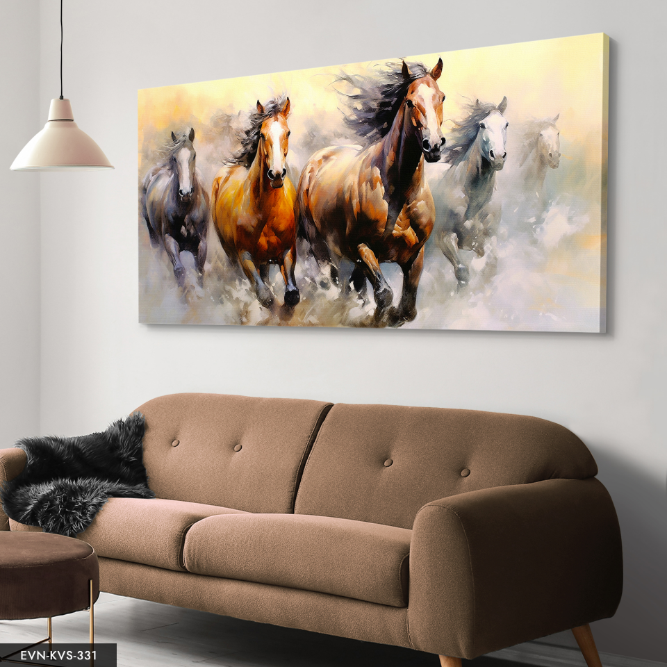 Kahverengi Koşan Atlar Tek Parça Kanvas - Canvas Tablo 140 x 90 CM - Çok Renkli