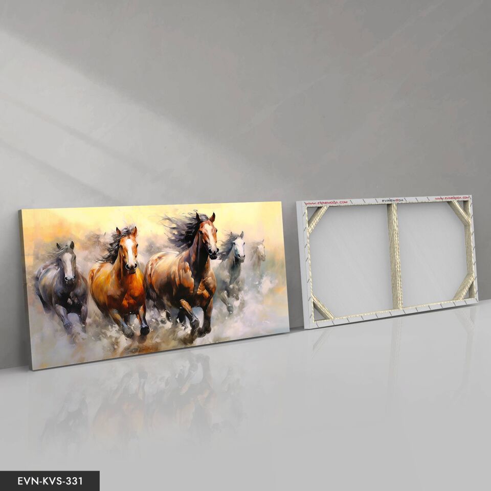Kahverengi Koşan Atlar Tek Parça Kanvas - Canvas Tablo