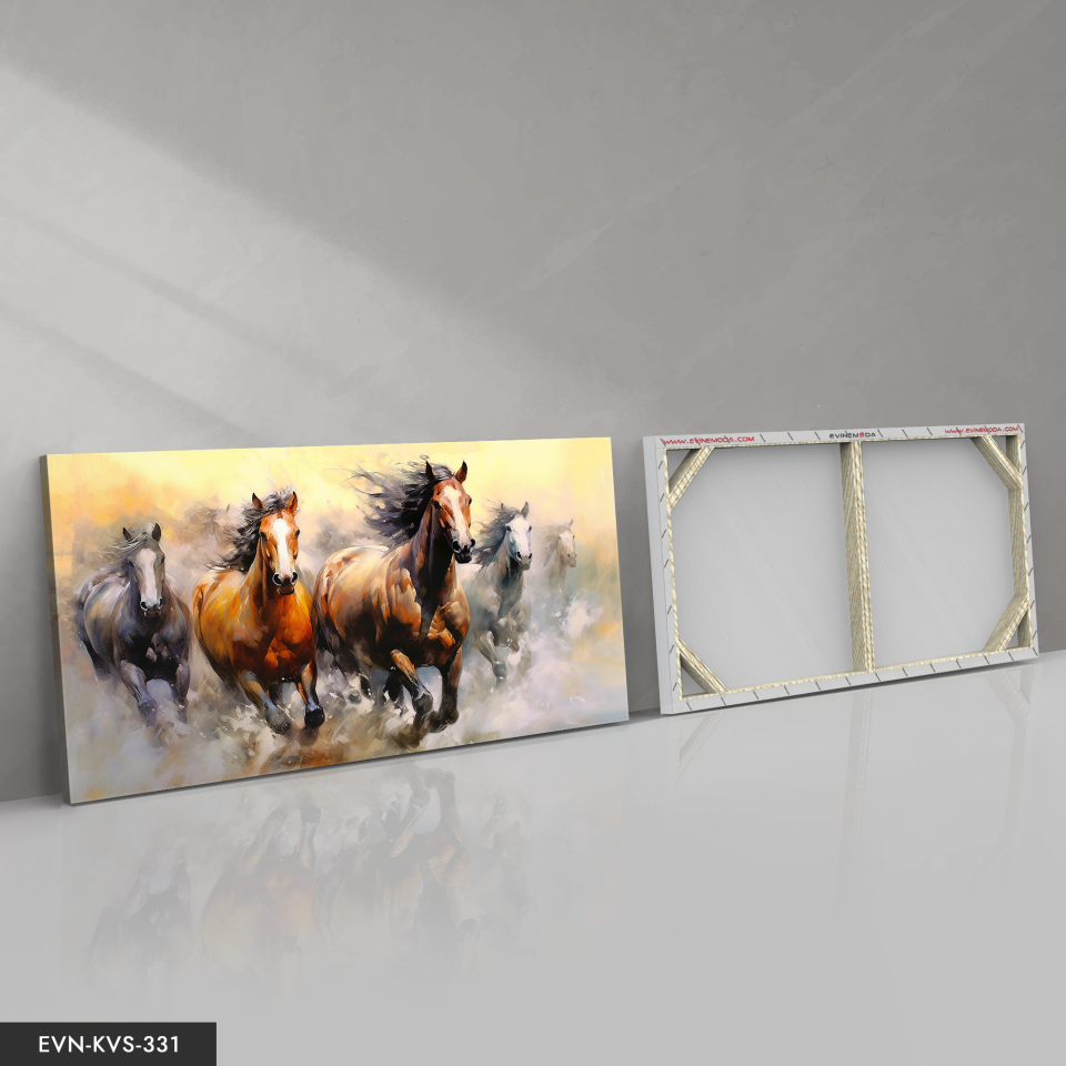 Kahverengi Koşan Atlar Tek Parça Kanvas - Canvas Tablo 140 x 90 CM - Çok Renkli