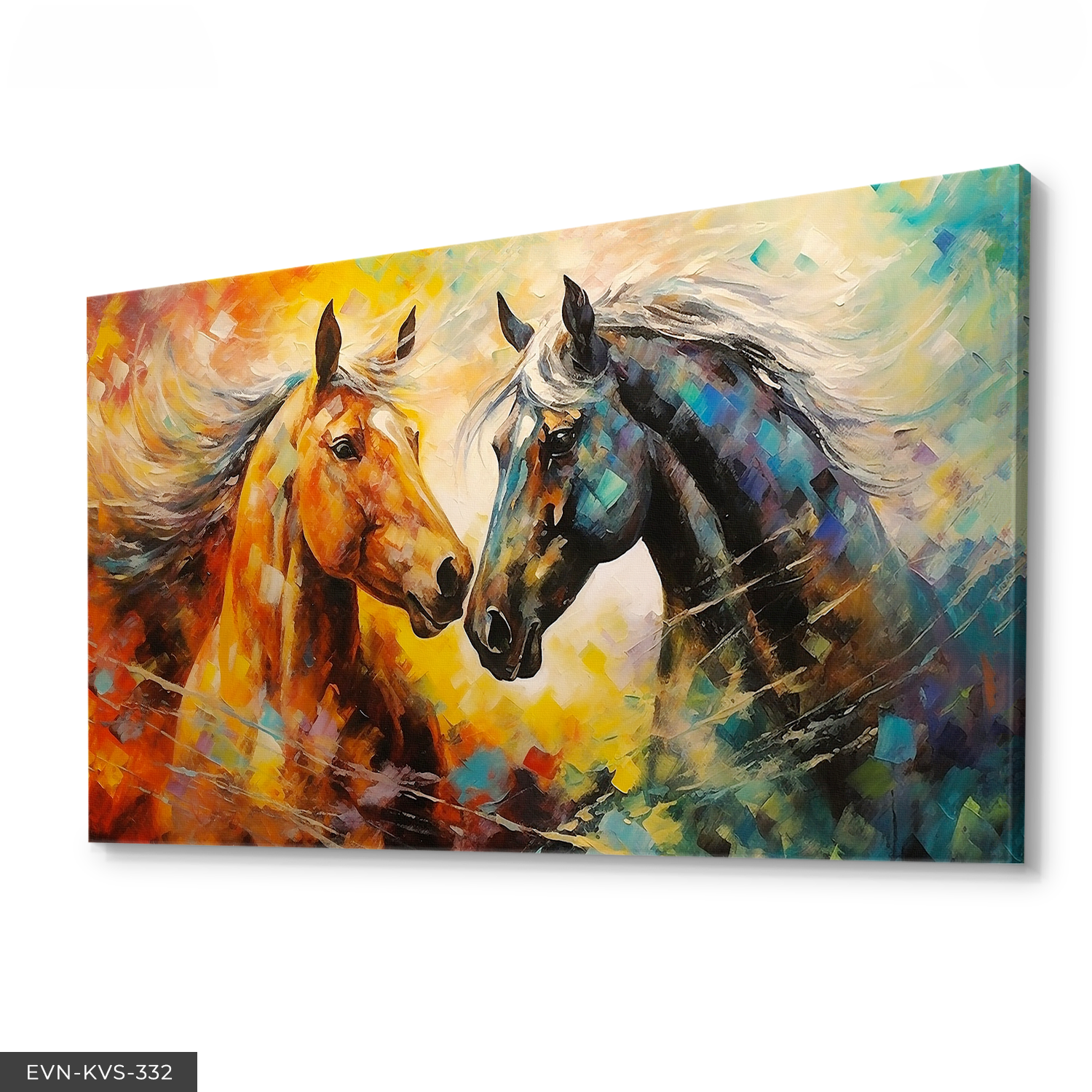 Renkli Atlar Tek Parça Kanvas - Canvas Tablo 140 x 90 CM - Çok Renkli