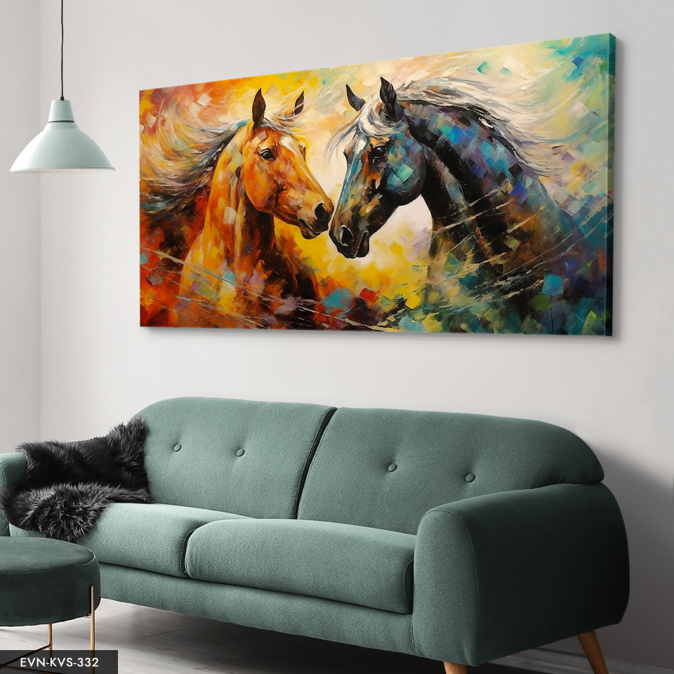 Renkli Atlar Tek Parça Kanvas - Canvas Tablo 140 x 90 CM - Çok Renkli