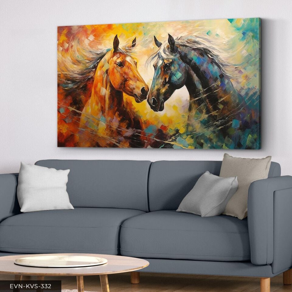 Renkli Atlar Tek Parça Kanvas - Canvas Tablo