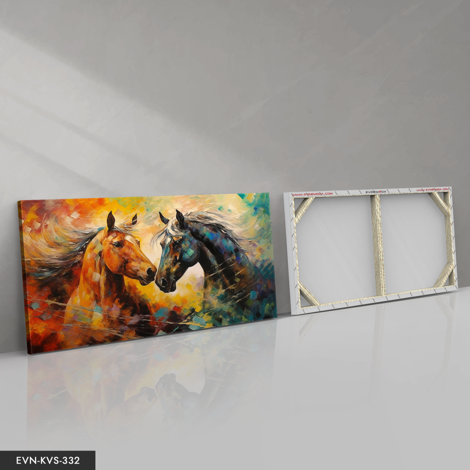 Renkli Atlar Tek Parça Kanvas - Canvas Tablo 140 x 90 CM - Çok Renkli