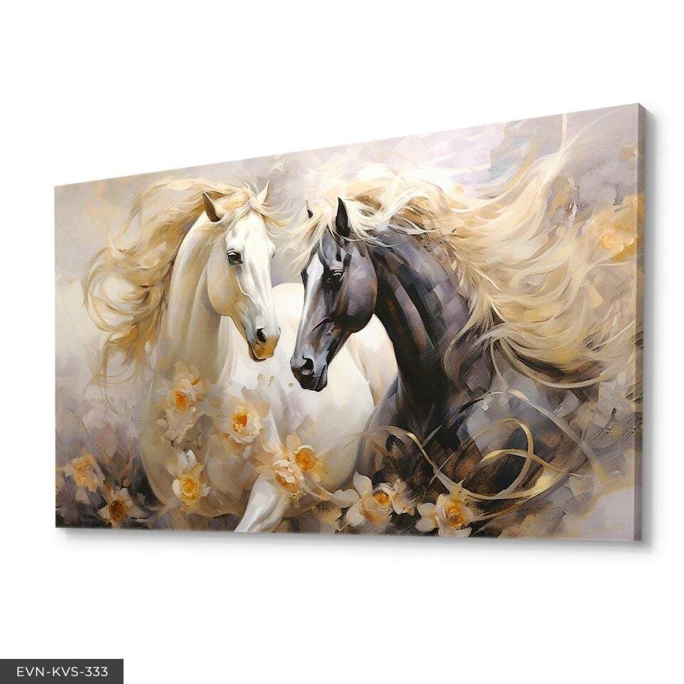 Asil Atlar Tek Parça Kanvas - Canvas Tablo 140 x 90 CM - Çok Renkli