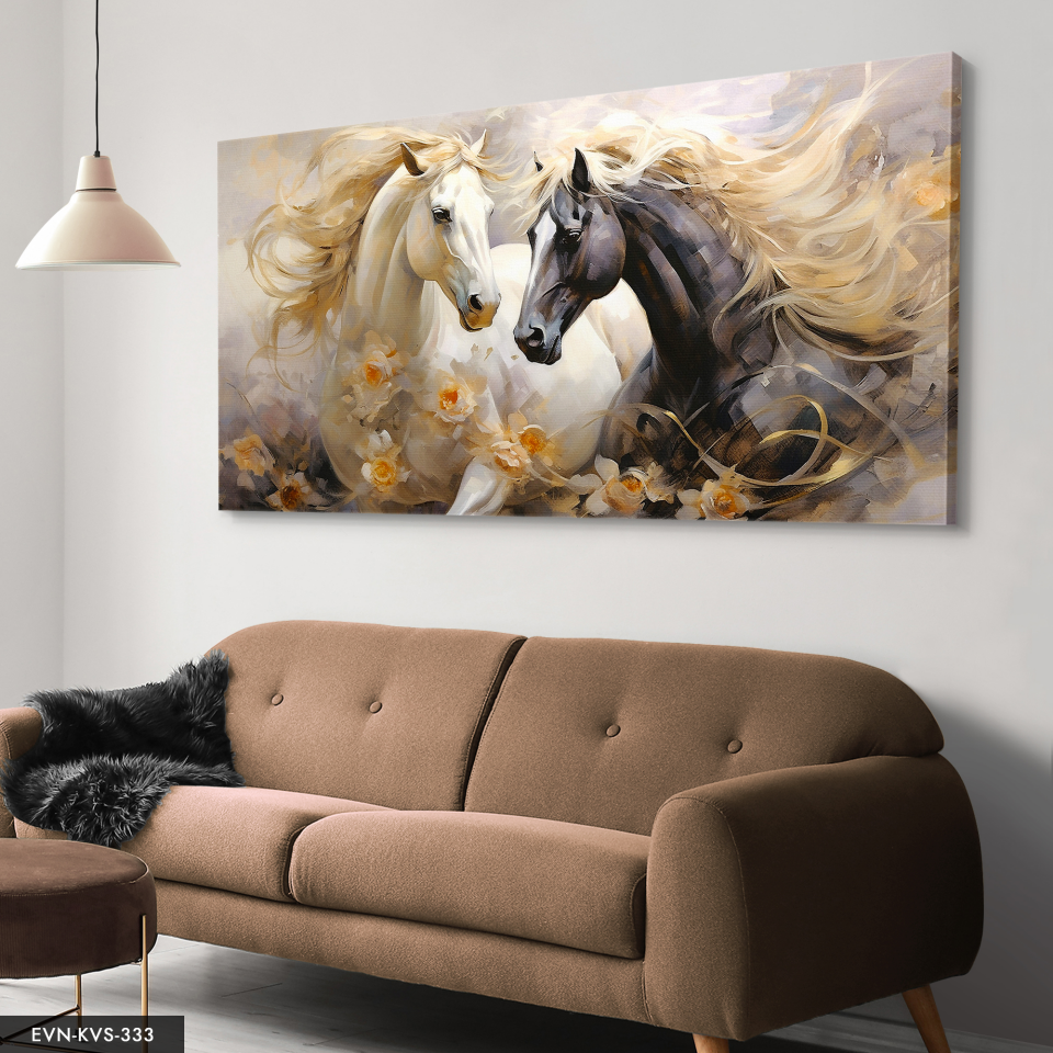 Asil Atlar Tek Parça Kanvas - Canvas Tablo 140 x 90 CM - Çok Renkli