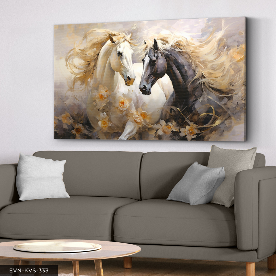 Asil Atlar Tek Parça Kanvas - Canvas Tablo 140 x 90 CM - Çok Renkli