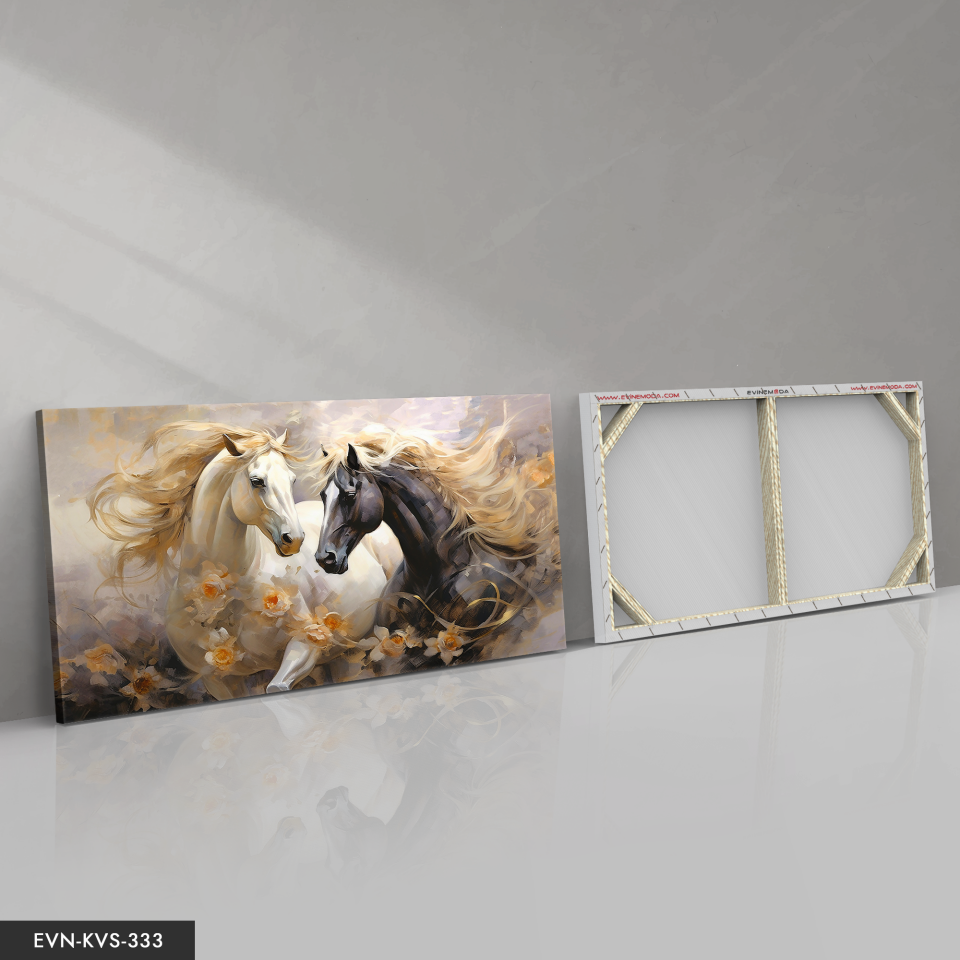 Asil Atlar Tek Parça Kanvas - Canvas Tablo 140 x 90 CM - Çok Renkli