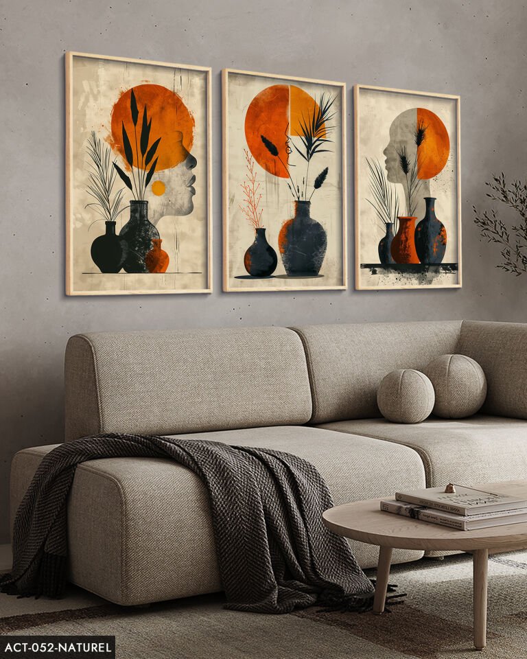 Modern Tasarım 3 Parça Ahşap Çerçeveli Tablo ACT Naturel - 20 x 30 CM