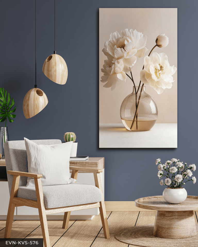 Vazoda Narin Beyaz Çiçek Tek Parça Kanvas - Canvas Tablo