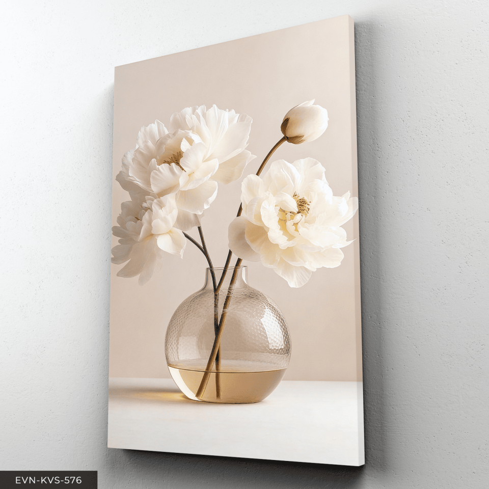 Vazoda Narin Beyaz Çiçek Tek Parça Kanvas - Canvas Tablo