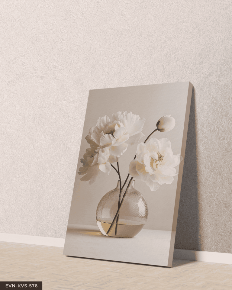 Vazoda Narin Beyaz Çiçek Tek Parça Kanvas - Canvas Tablo