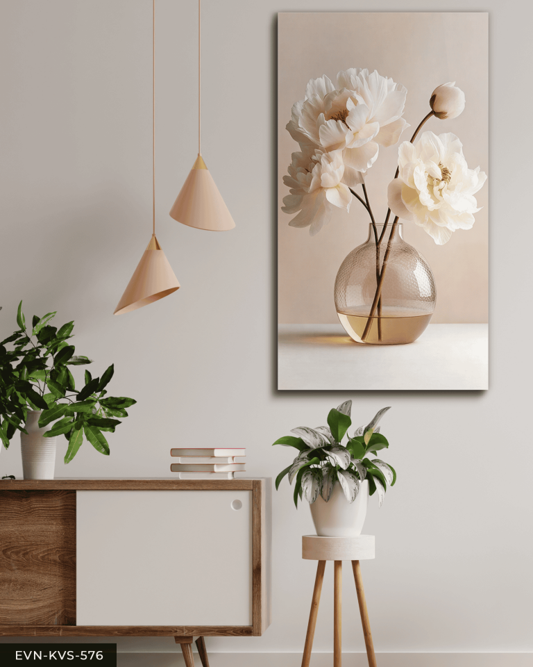 Vazoda Narin Beyaz Çiçek Tek Parça Kanvas - Canvas Tablo