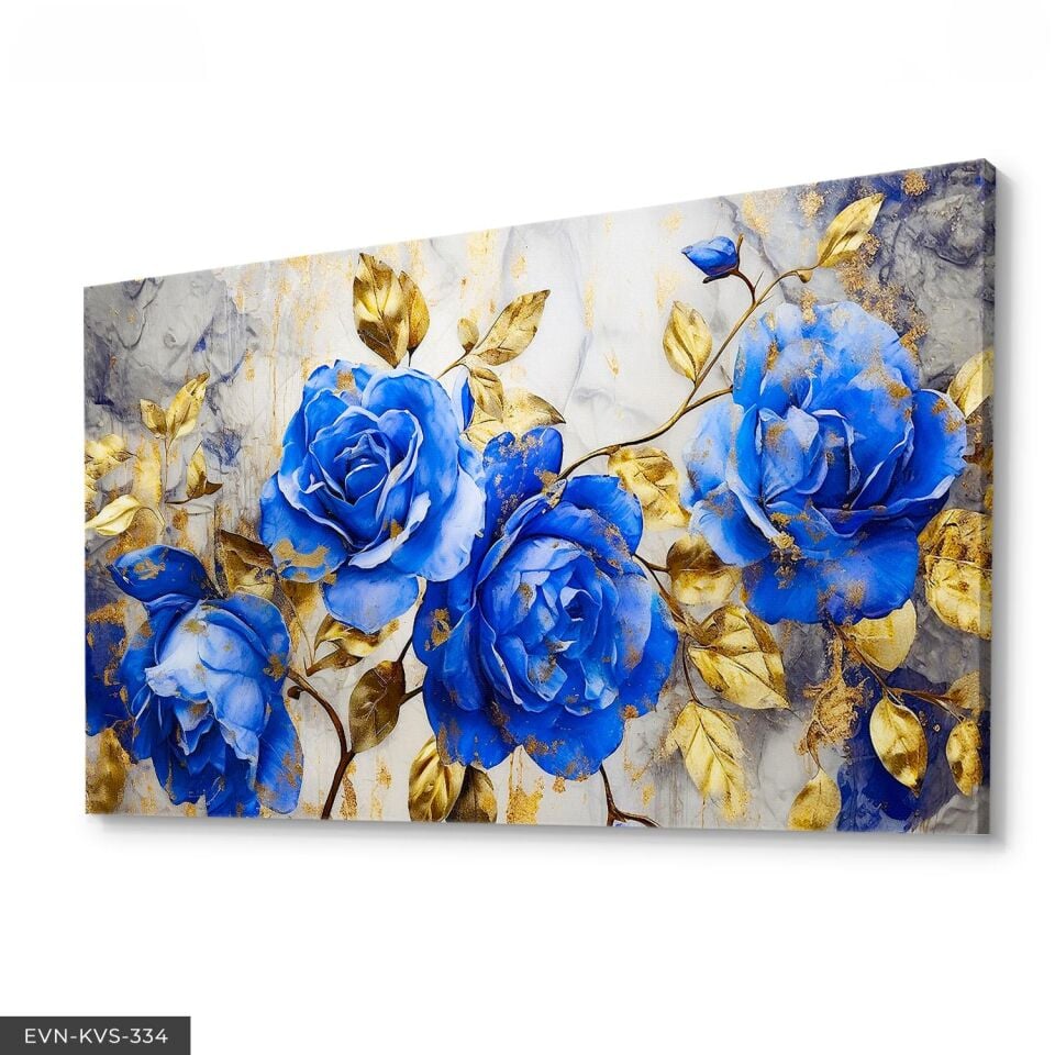 Mavi Çiçekler Tek Parça Kanvas - Canvas Tablo