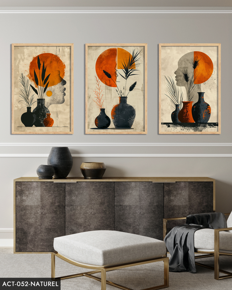 Modern Tasarım 3 Parça Ahşap Çerçeveli Tablo ACT Naturel - 20 x 30 CM