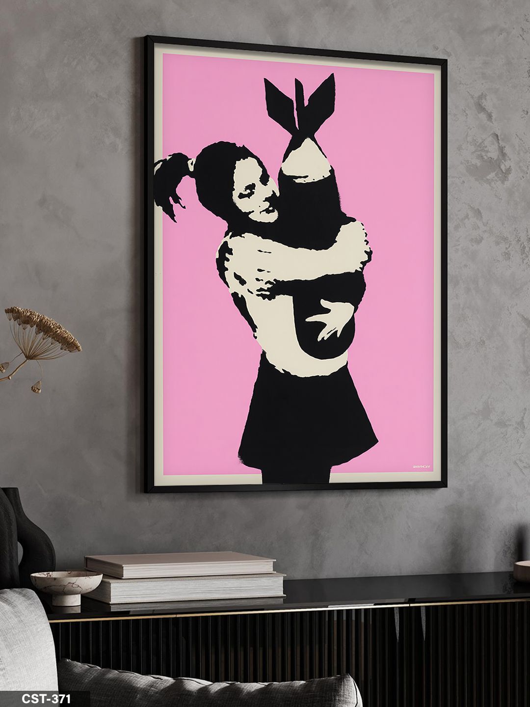 Banksy Bomb Hugger Tek Parça Ahşap Çerçeveli Tablo Siyah - 30 x 40 CM