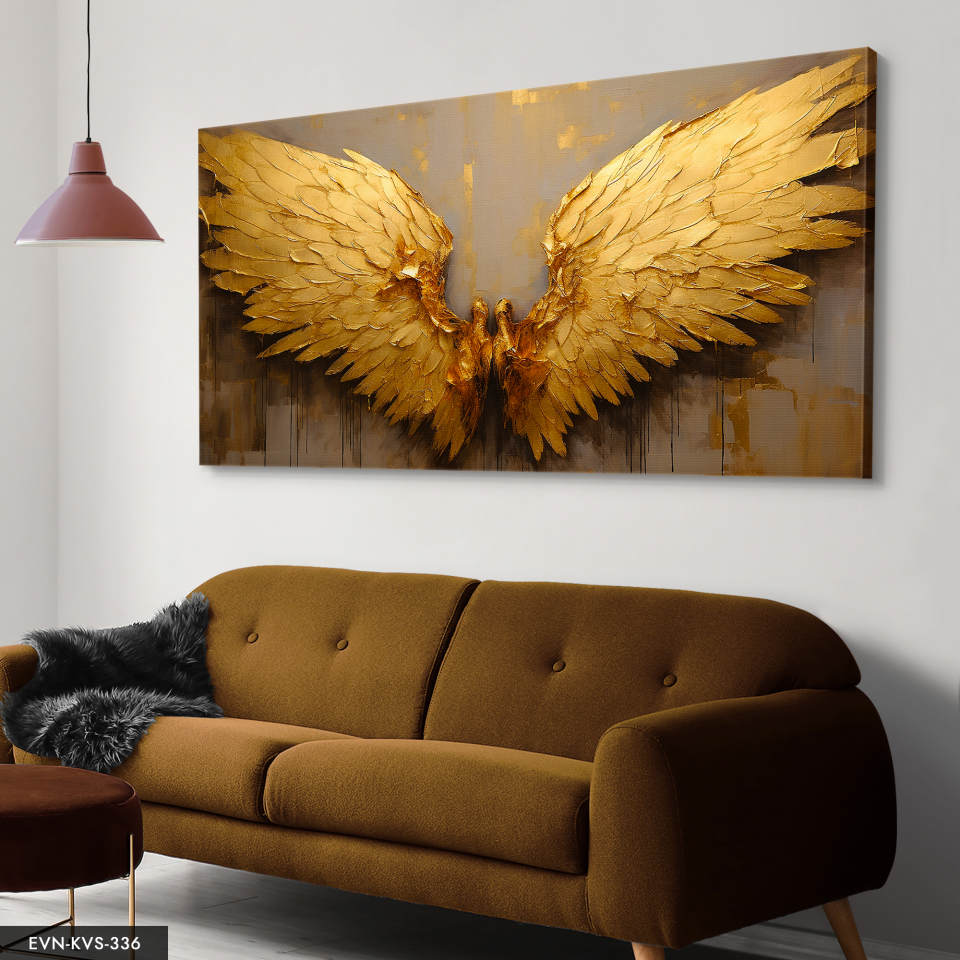 Gold Melek Kanatları Tek Parça Kanvas - Canvas Tablo 140 x 90 CM - Çok Renkli
