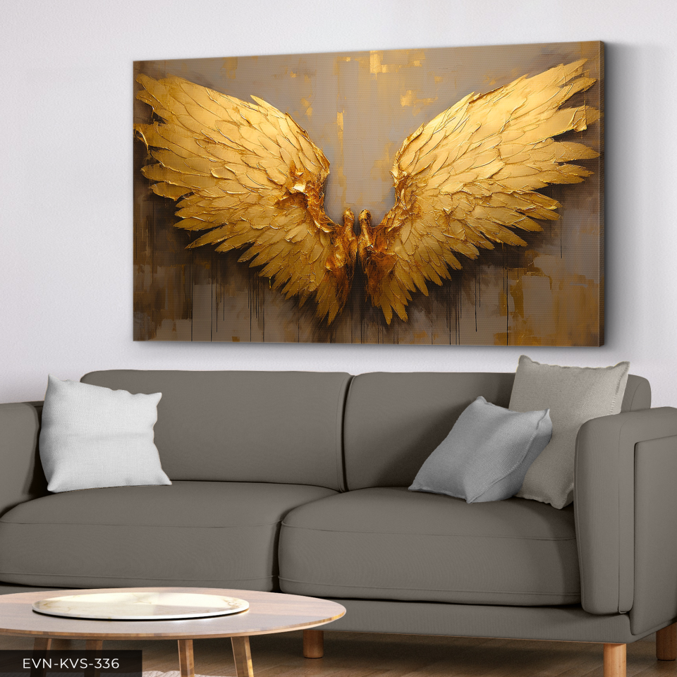 Gold Melek Kanatları Tek Parça Kanvas - Canvas Tablo 140 x 90 CM - Çok Renkli
