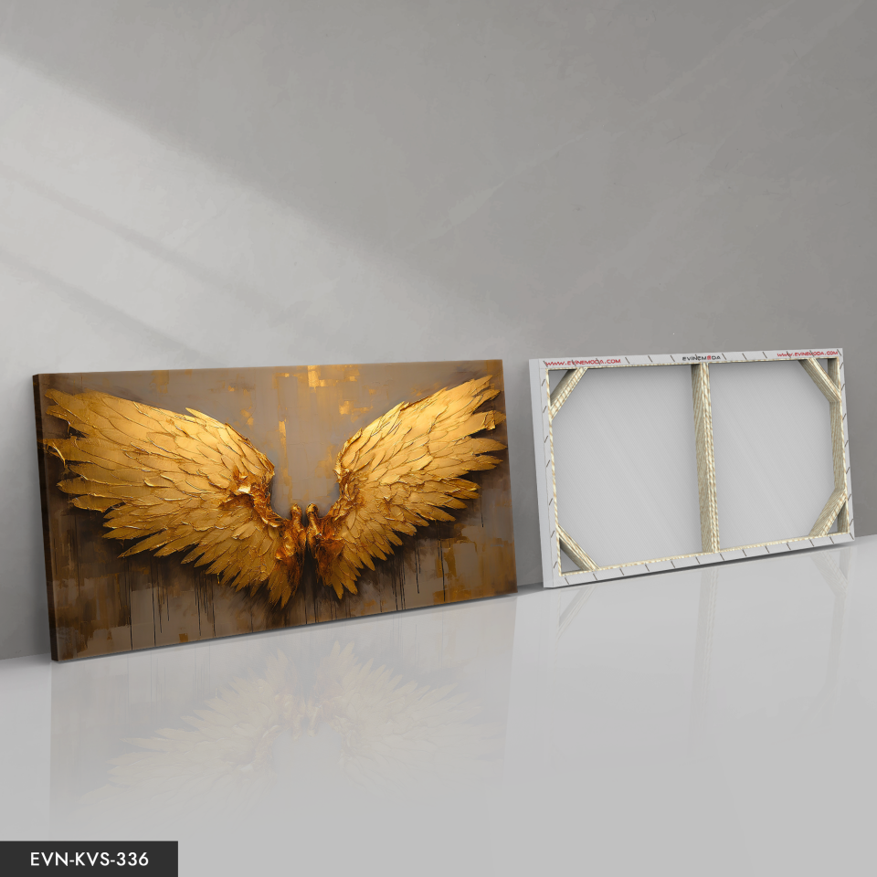 Gold Melek Kanatları Tek Parça Kanvas - Canvas Tablo 140 x 90 CM - Çok Renkli