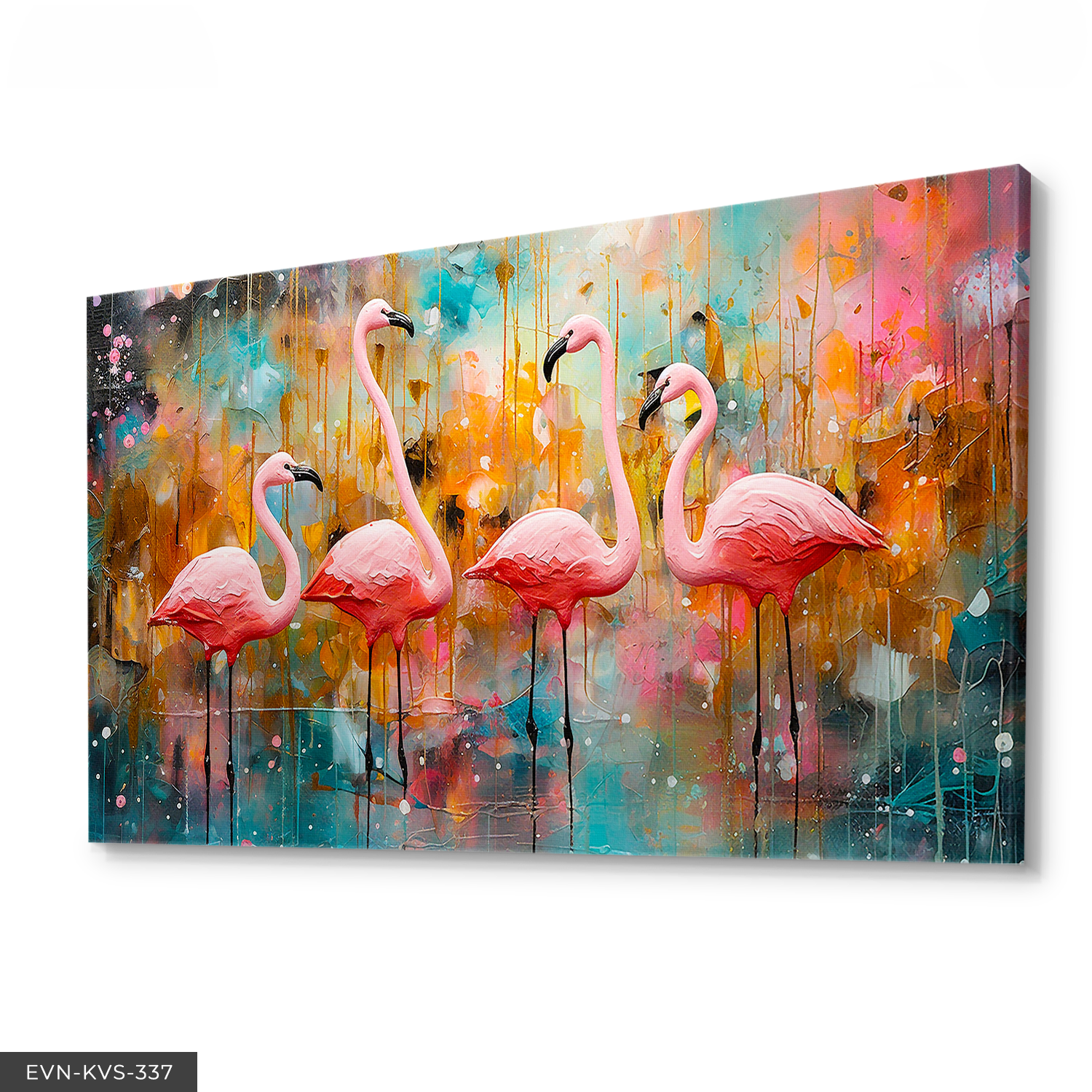 Flamingolar Tek Parça Kanvas - Canvas Tablo 40 x 30 CM - Çok Renkli