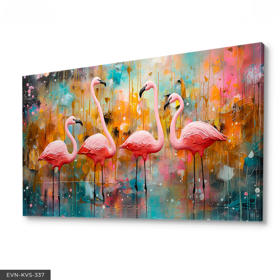 Flamingolar Tek Parça Kanvas - Canvas Tablo 140 x 90 CM - Çok Renkli