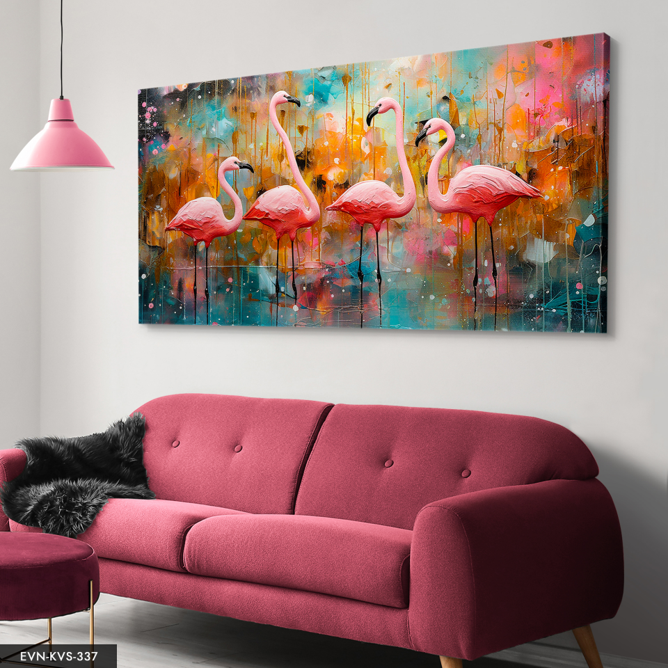 Flamingolar Tek Parça Kanvas - Canvas Tablo 40 x 30 CM - Çok Renkli