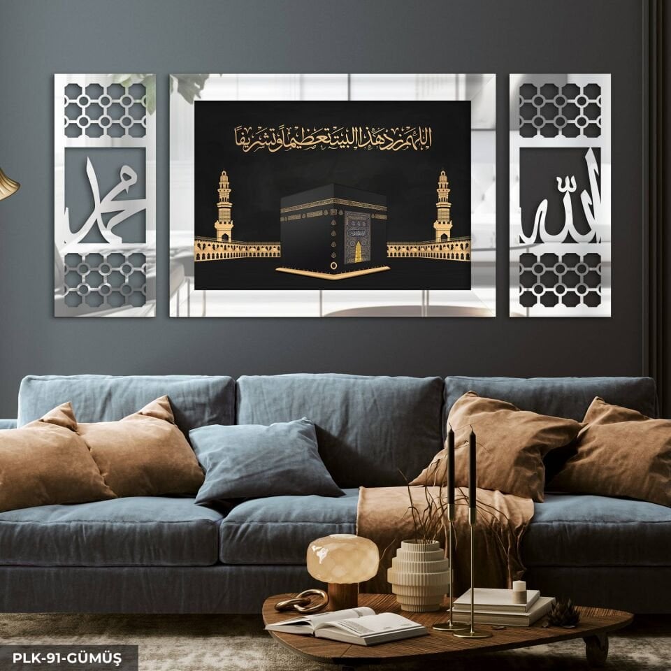 Gold Kabe Yan Dekorlu 3 Parça Pleksi Tablo DKRPLK 130 x 25 CM - Gümüş