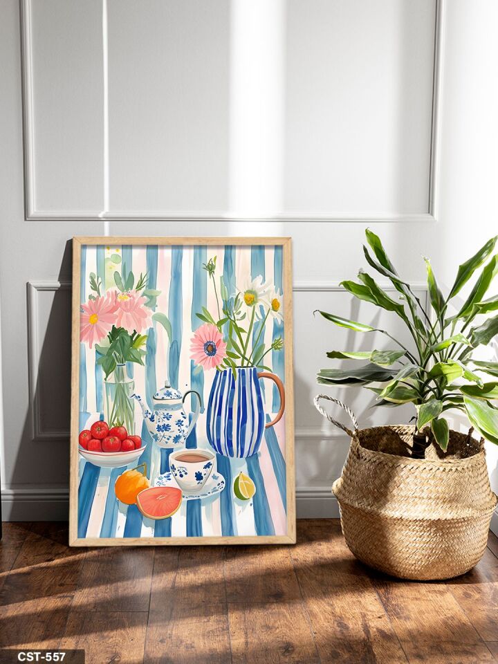 Sulu Boya Görünümlü Natürmort Tek Parça Ahşap Çerçeveli Tablo Naturel - 50 x 70 CM