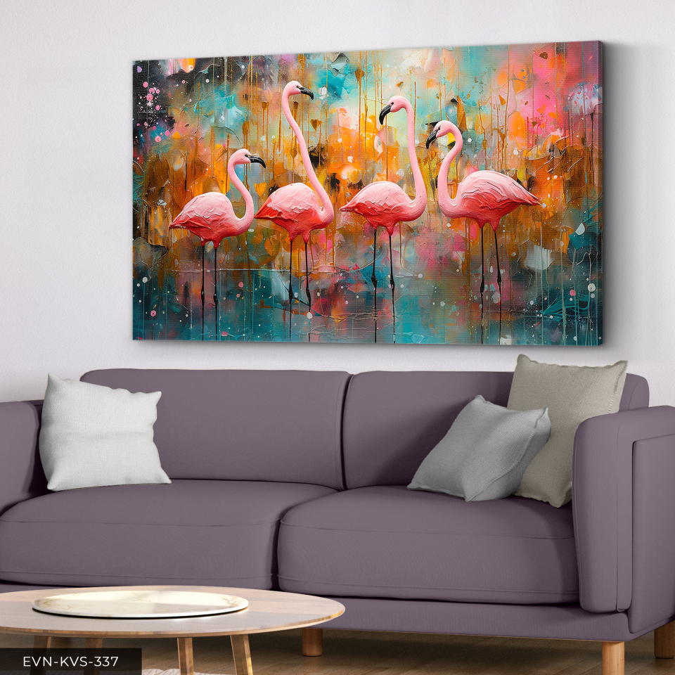 Flamingolar Tek Parça Kanvas - Canvas Tablo 40 x 30 CM - Çok Renkli