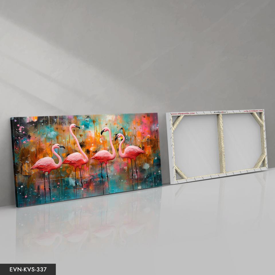 Flamingolar Tek Parça Kanvas - Canvas Tablo 40 x 30 CM - Çok Renkli