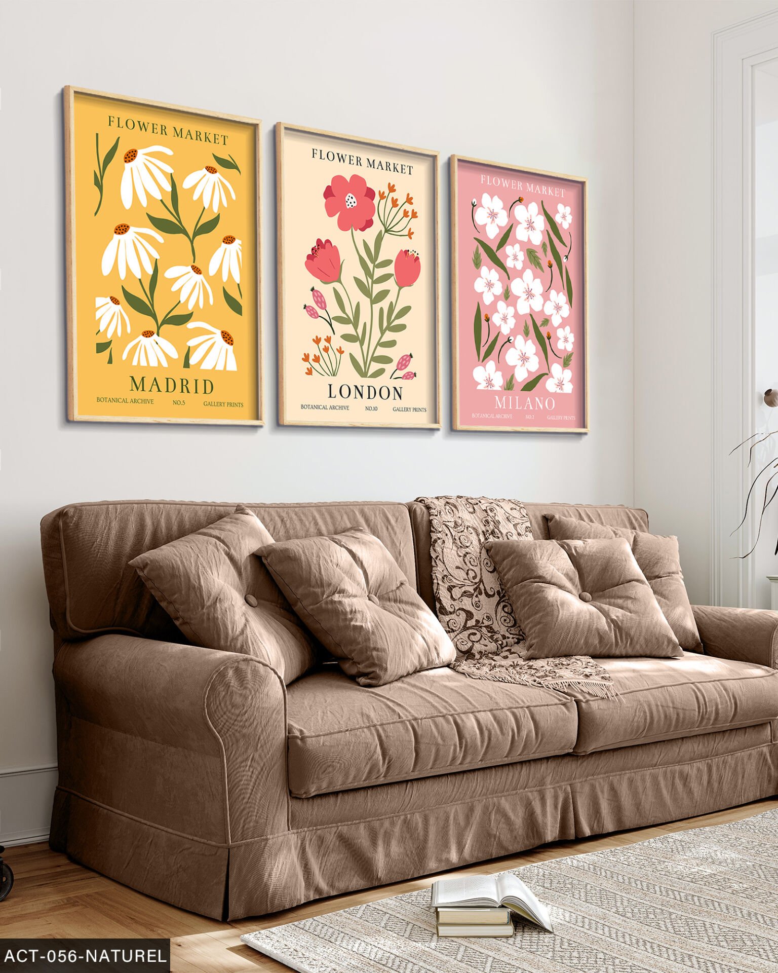 Çiçek Market 3 Parça Ahşap Çerçeveli Tablo Naturel - 20 x 30 CM