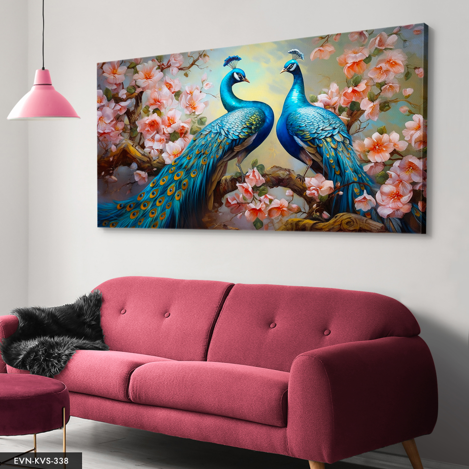 Tavus Kuşu Tek Parça Kanvas - Canvas Tablo 140 x 90 CM - Çok Renkli