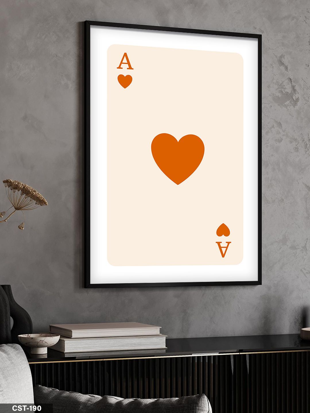 Turuncu kalp ası Tek Parça Ahşap Çerçeveli Tablo Siyah - 50 x 70 CM