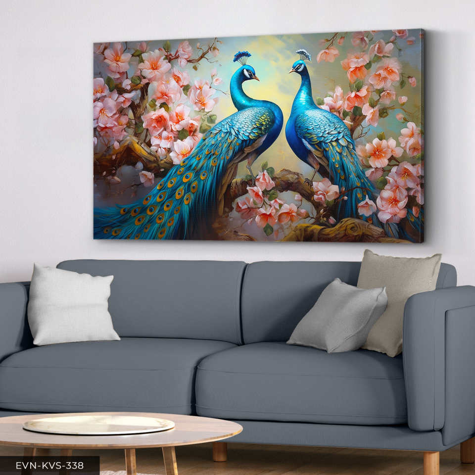 Tavus Kuşu Tek Parça Kanvas - Canvas Tablo 140 x 90 CM - Çok Renkli