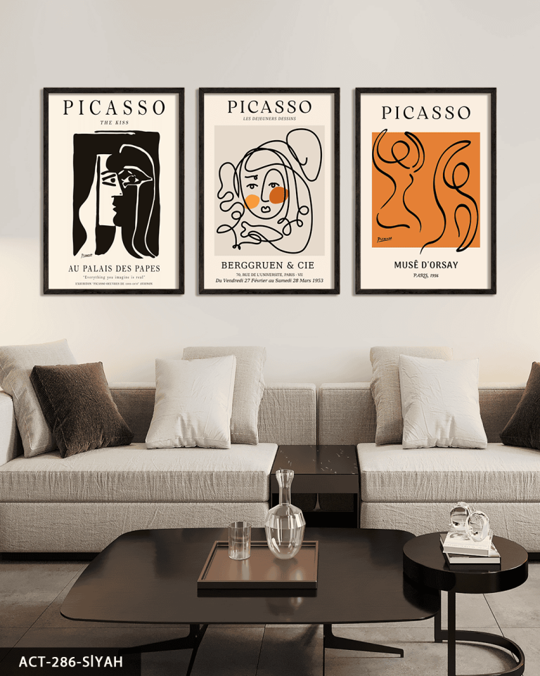Picasso Eserleri 3 Parça Ahşap Çerçeveli Tablo ACT