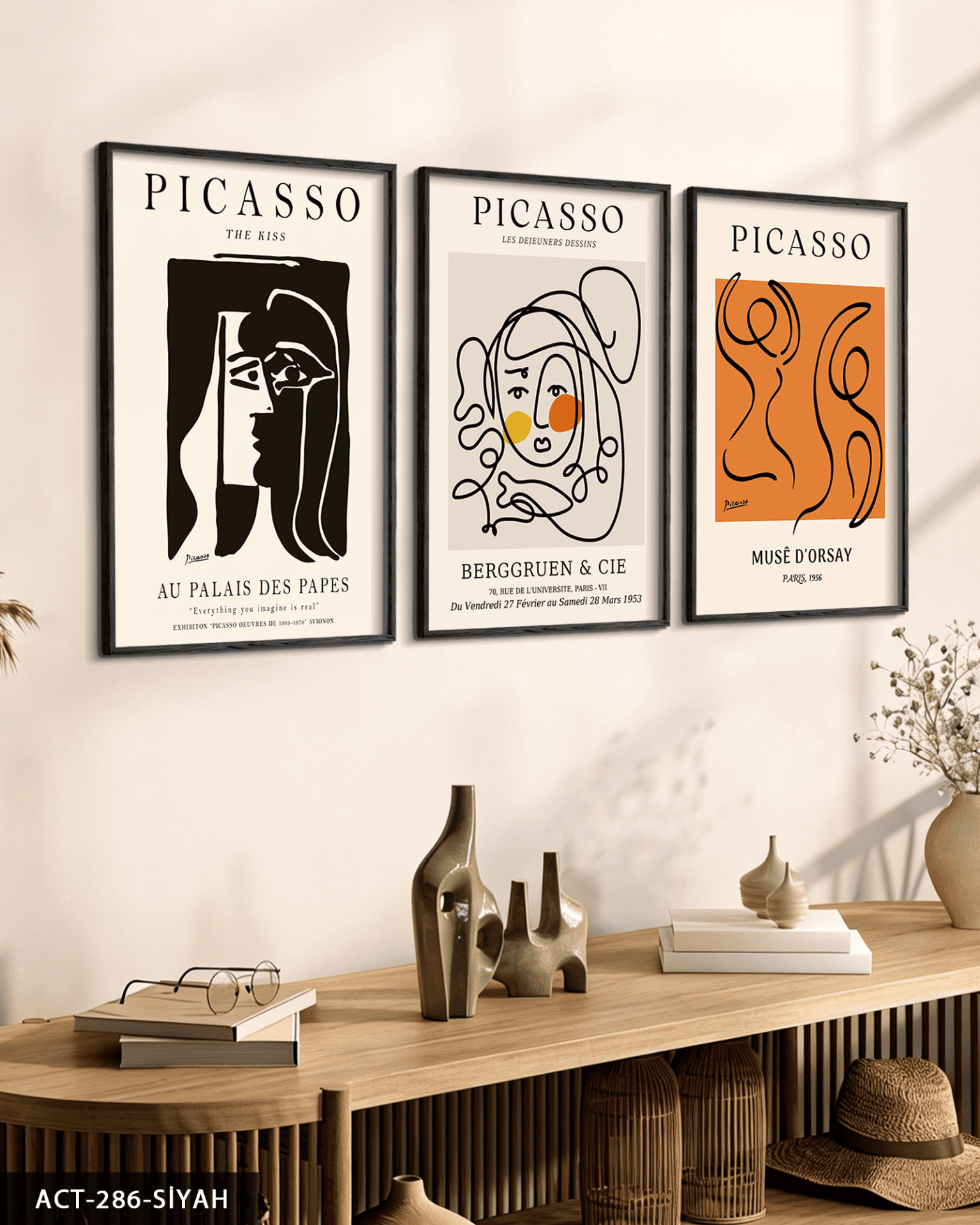 Picasso Eserleri 3 Parça Ahşap Çerçeveli Tablo ACT