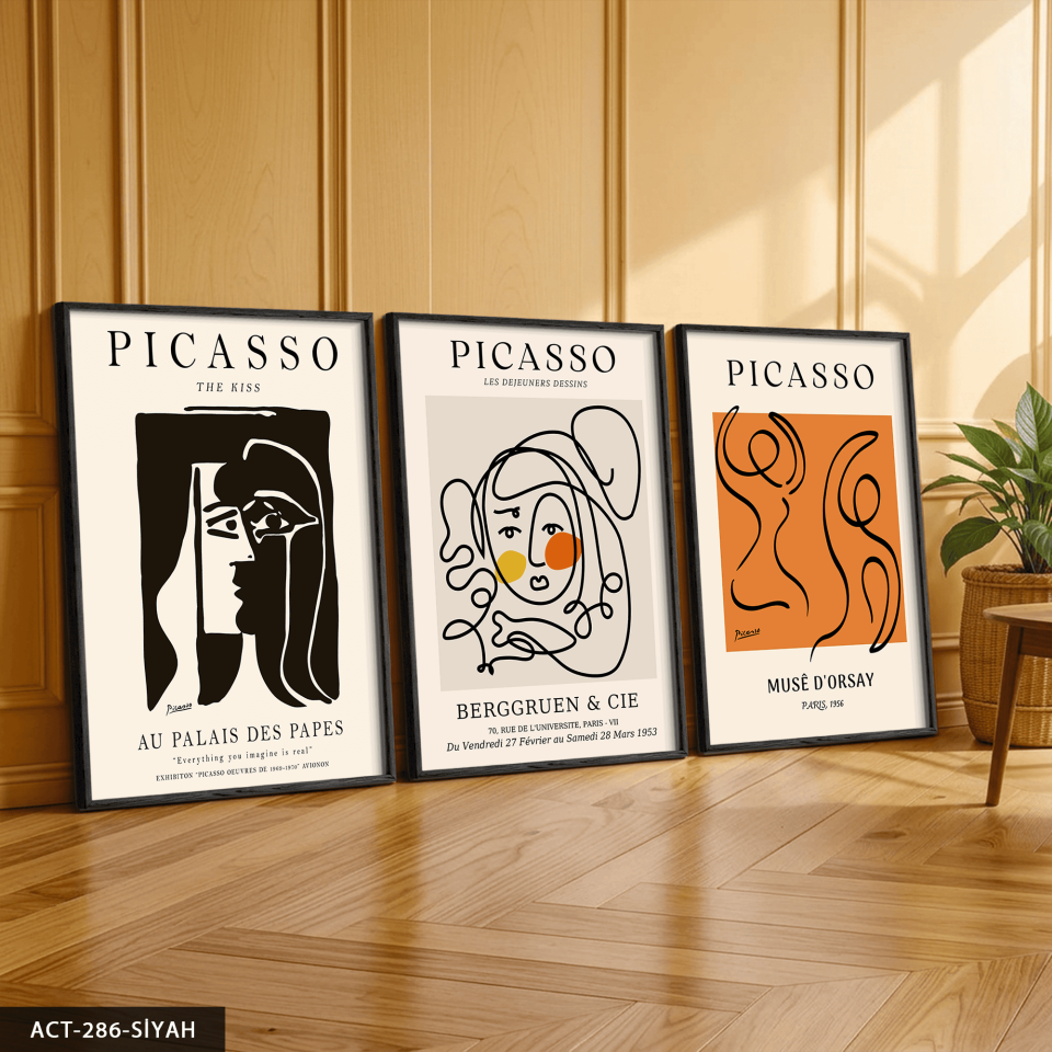 Picasso Eserleri 3 Parça Ahşap Çerçeveli Tablo ACT