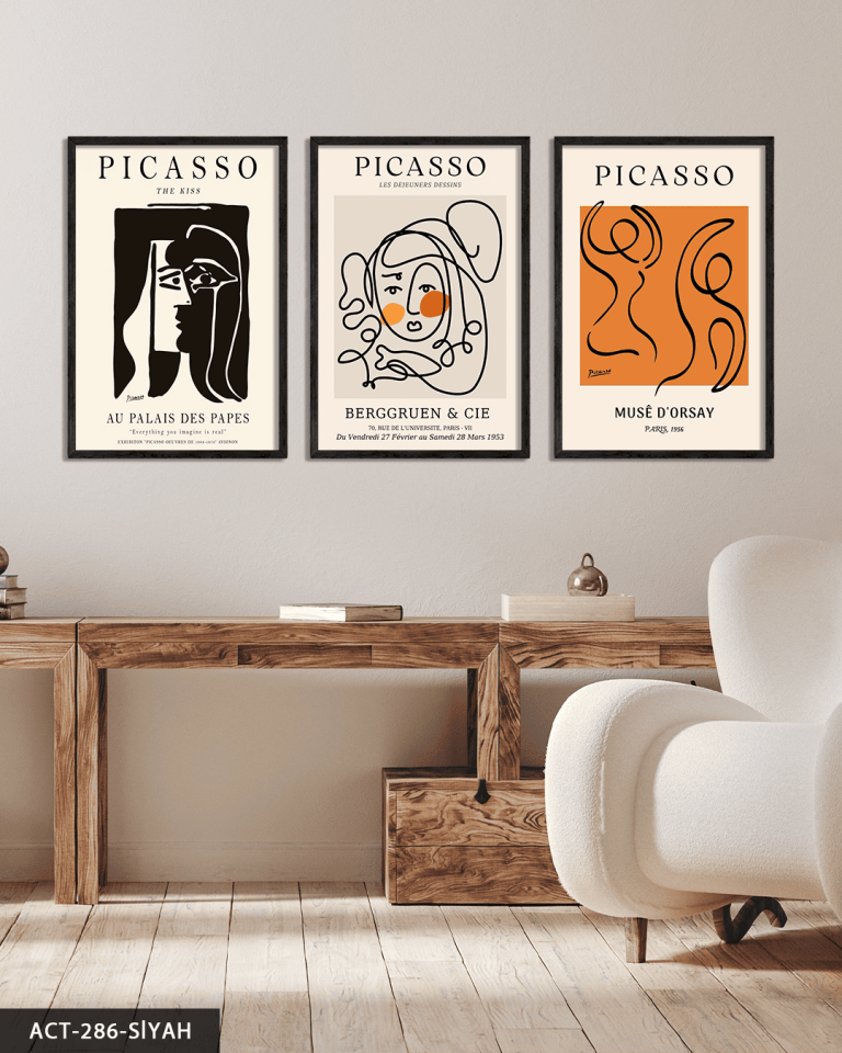 Picasso Eserleri 3 Parça Ahşap Çerçeveli Tablo ACT