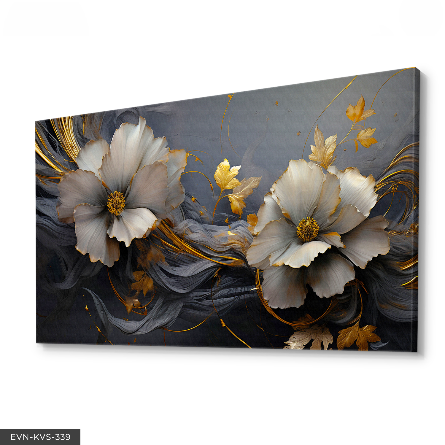 Çiçekler Gold Detay Tek Parça Kanvas - Canvas Tablo 40 x 30 CM - Çok Renkli