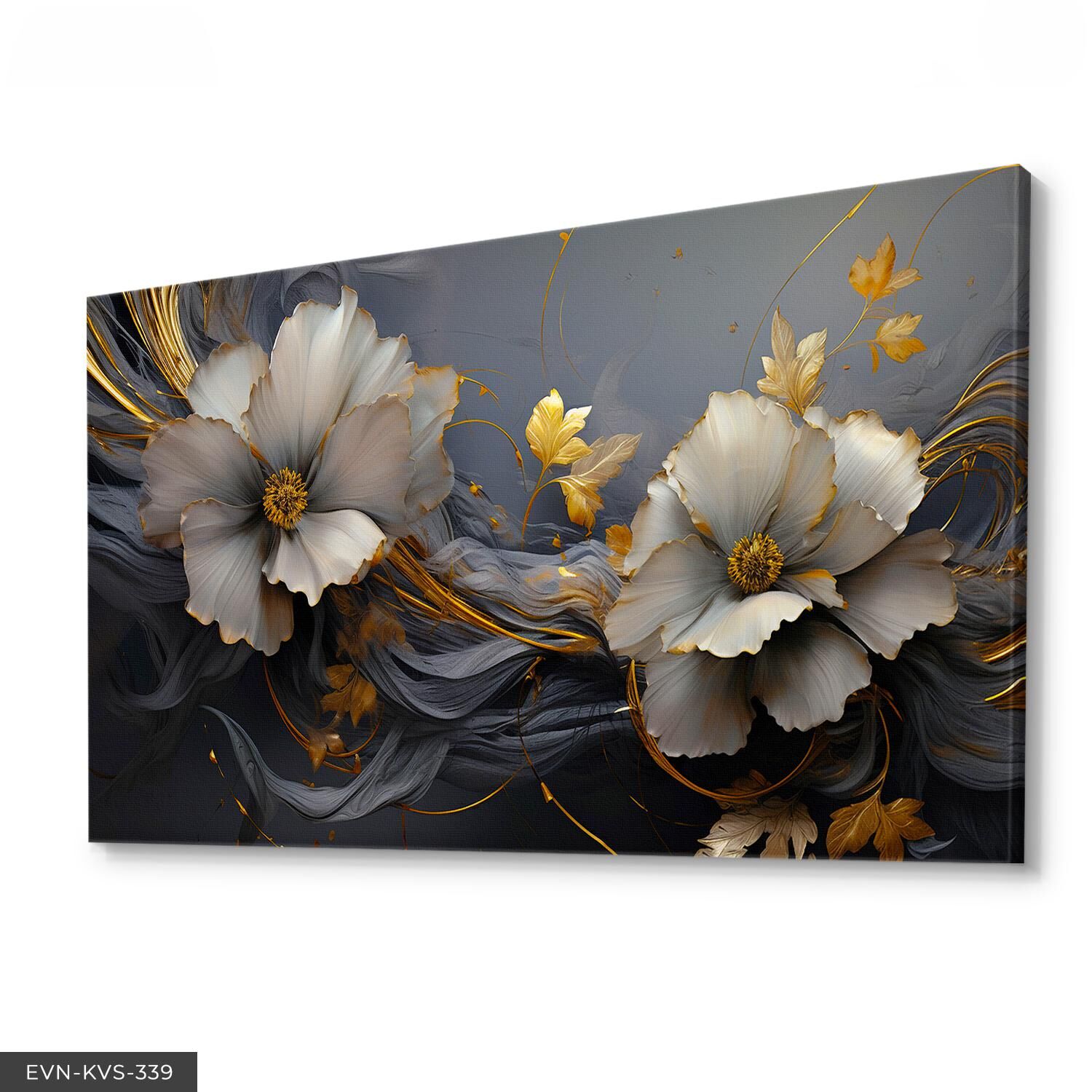 Çiçekler Gold Detay Tek Parça Kanvas - Canvas Tablo