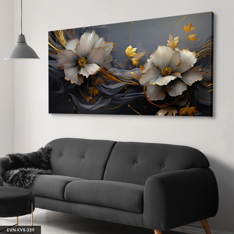 Çiçekler Gold Detay Tek Parça Kanvas - Canvas Tablo 40 x 30 CM - Çok Renkli