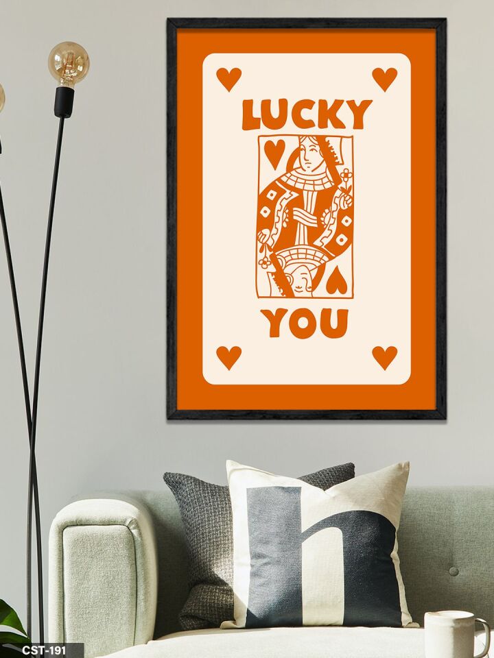 Turuncu ''LUCKY YOU'' kartı Tek Parça Ahşap Çerçeveli Tablo Siyah - 50 x 70 CM