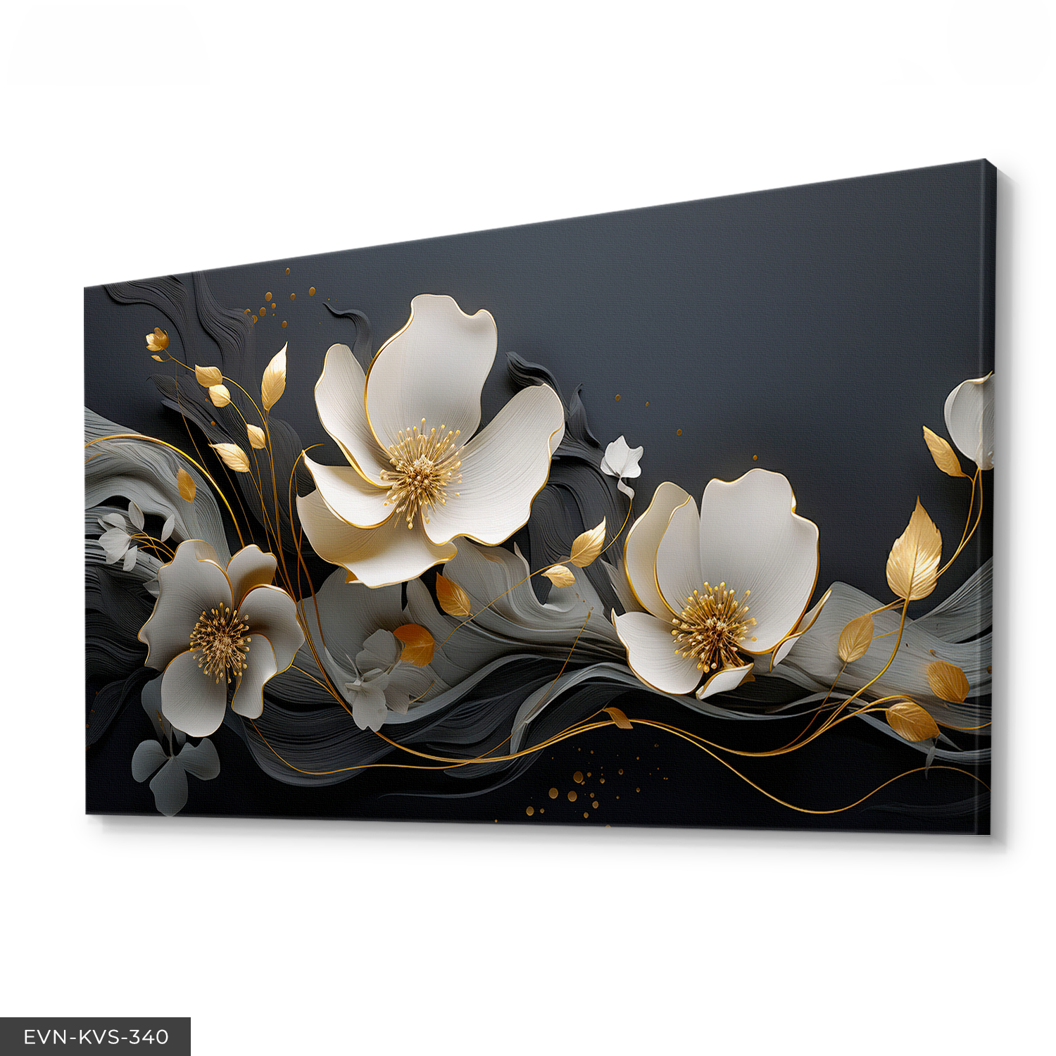 Çiçekler Gold Detay Tek Parça Kanvas - Canvas Tablo 140 x 90 CM - Çok Renkli