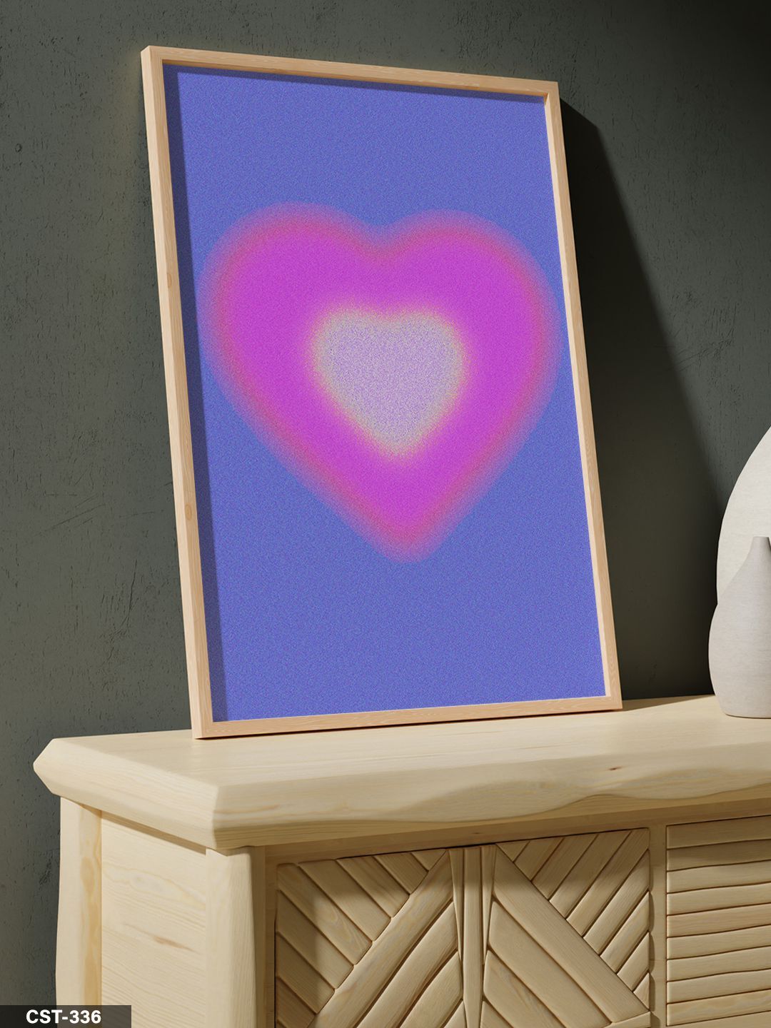 Pembe Kalp Tek Parça Ahşap Çerçeveli Tablo Naturel - 20 x 30 CM