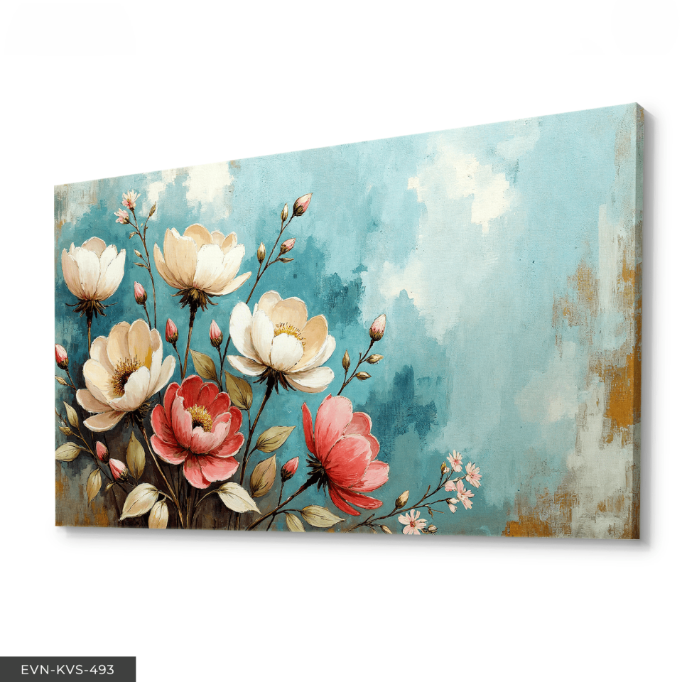 Pembe ve Beyaz Çiçekler Tek Parça Kanvas - Canvas Tablo 65 x 45 CM - Çok Renkli