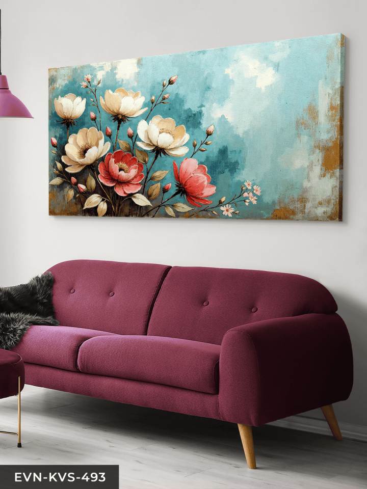 Pembe ve Beyaz Çiçekler Tek Parça Kanvas - Canvas Tablo 65 x 45 CM - Çok Renkli