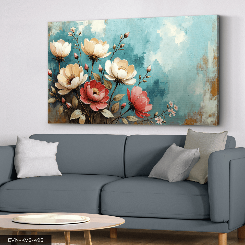 Pembe ve Beyaz Çiçekler Tek Parça Kanvas - Canvas Tablo 65 x 45 CM - Çok Renkli