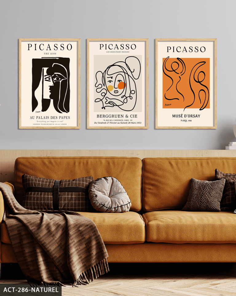 Picasso Eserleri 3 Parça Ahşap Çerçeveli Tablo ACT Naturel - 30 x 40 CM